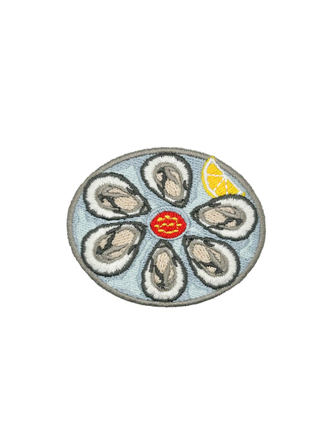 Oyster Platter Embroidered Patch Seafood Coastal Beach