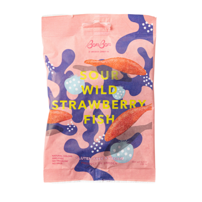 BonBon Sour Wild Strawberry - Swedish Candy Fish 5.2oz