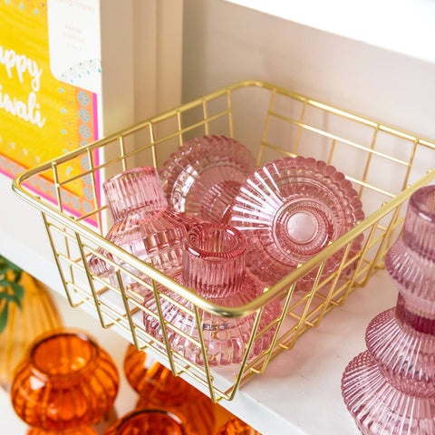 Small Ribbed Glass Candle Holder