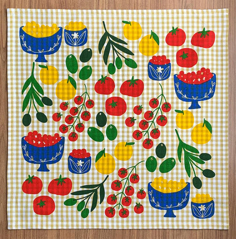 Julie Peach: Mangia! on Gingham Tea Towel