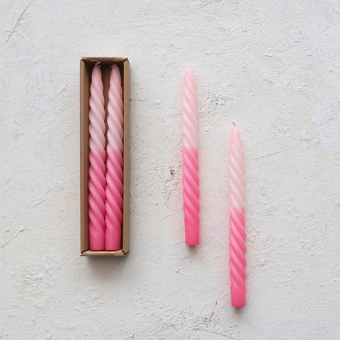 Twisted Taper Candles Set of 2 - Pink Ombre
