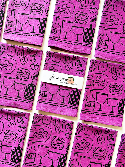 Julie Peac Picnic on Grape Tea Towel - 100% Cotton