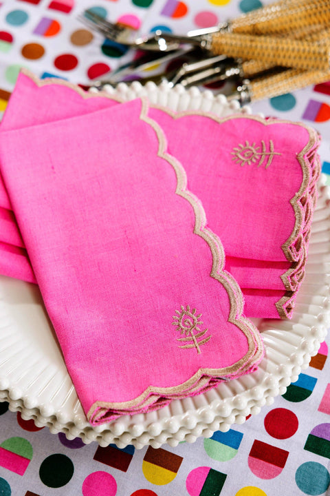 Furbish Icon Linen Napkins S/4 - Hot Pink + Khaki