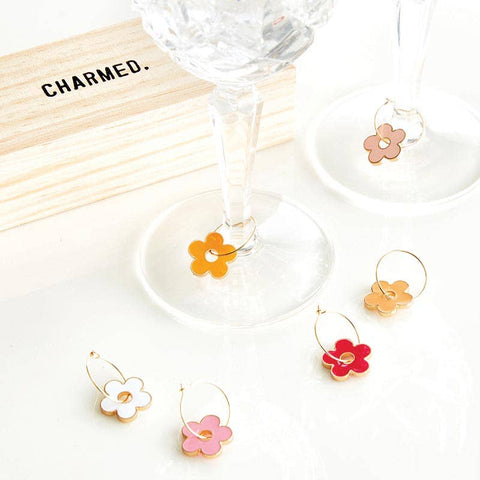 Daisy Wine Charms in Wood Box - Charmed - Set of 6