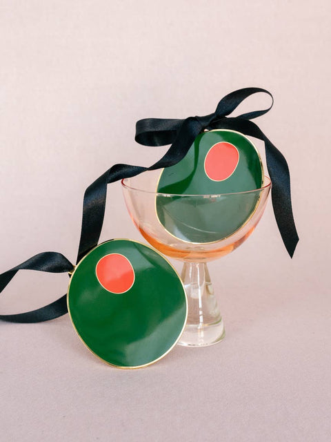 Martini Hour Pimento Olive Enamel Christmas Tree Ornament