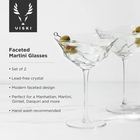 Viski Faceted Crystal Martini Glasses Set of 2