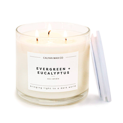 Evergreen+Eucalyptus - 3 Wick Clear Glass Tumbler Soy Candle