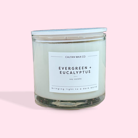 Evergreen+Eucalyptus - 3 Wick Clear Glass Tumbler Soy Candle