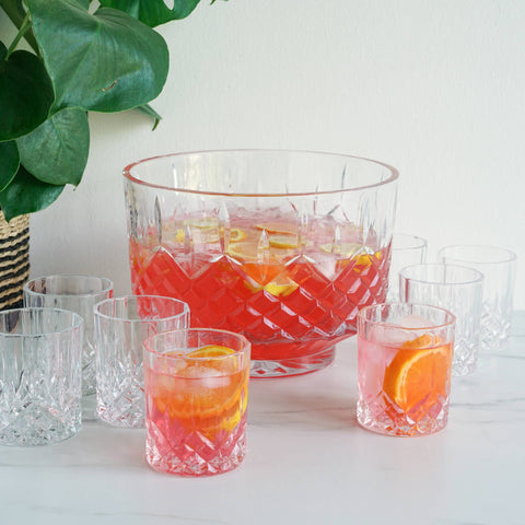 Viski Crystal Punch Bowl and Tumblers Set of 9