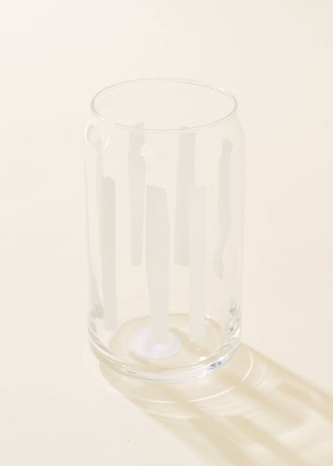 White Striped Screen Printed Soda Can Beverage Glass 16 oz