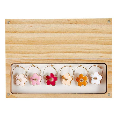 Daisy Wine Charms in Wood Box - Charmed - Set of 6