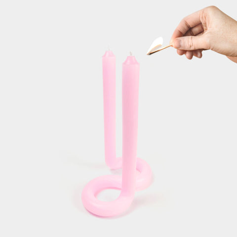 Twist Candle Sticks by Lex Pott, 9.5" Tall, Light Pink