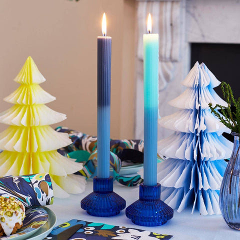 Small Ribbed Glass Candle Holder