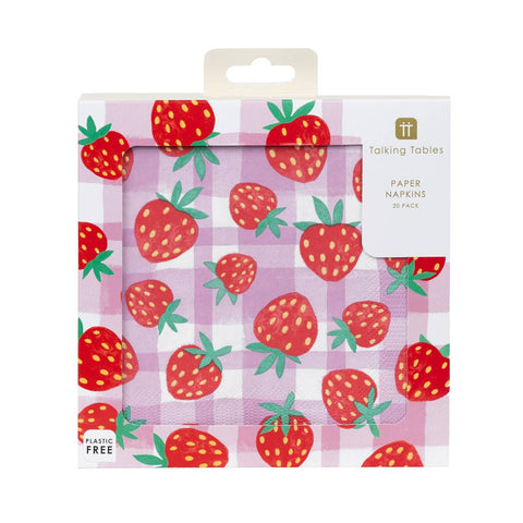 Strawberry Gingham Paper Napkins | 20 Pack