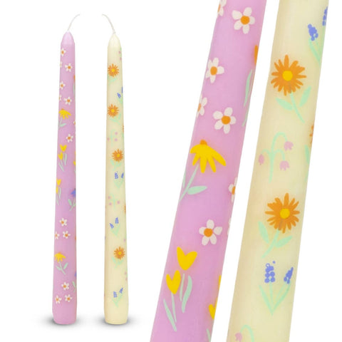 Floral Yellow & Pink Taper Candles | 2 Pack