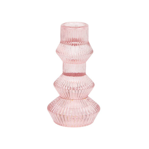 Ribbed Pink Glass Candle Holder