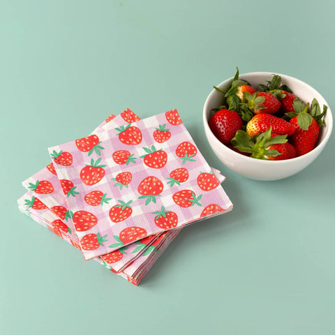 Strawberry Gingham Paper Napkins | 20 Pack