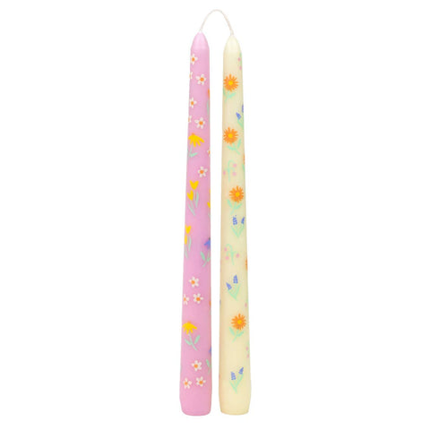 Floral Yellow & Pink Taper Candles | 2 Pack
