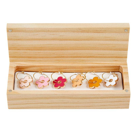 Daisy Wine Charms in Wood Box - Charmed - Set of 6