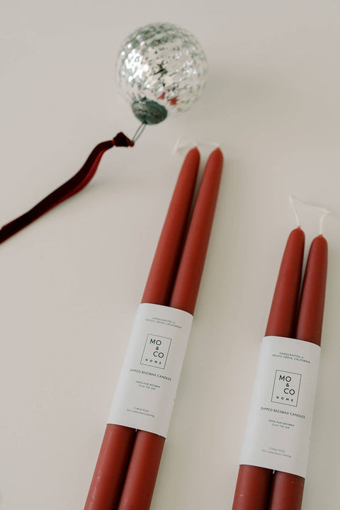 Mo&Co 14"- 100% Beeswax Dipped Candles | Berry Red