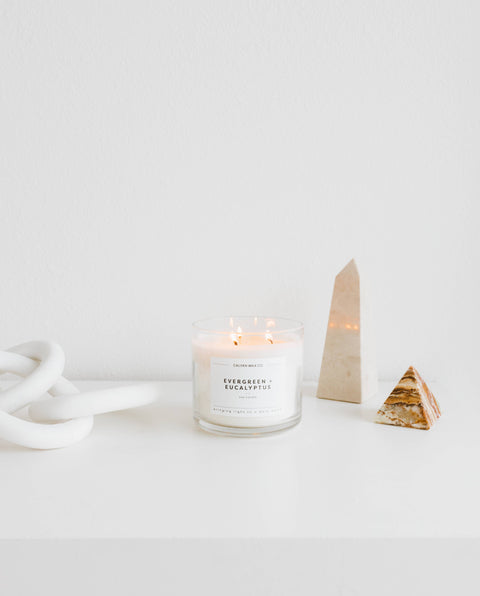 Evergreen+Eucalyptus - 3 Wick Clear Glass Tumbler Soy Candle