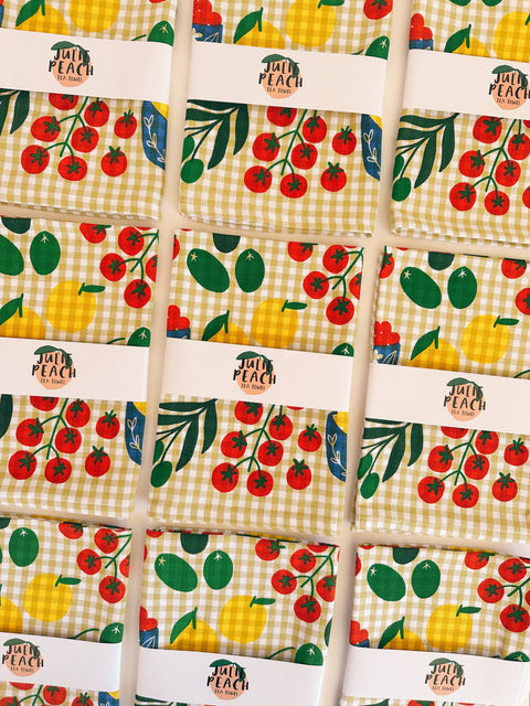 Julie Peach: Mangia! on Gingham Tea Towel