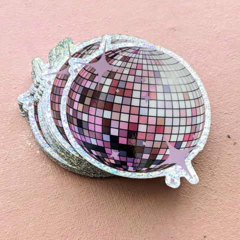 Disco Ball Glitter Vinyl Sticker - Pink Retro Sticker