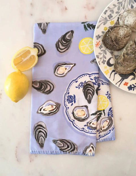 Oysters Tea Towel with Embroidered Detail
