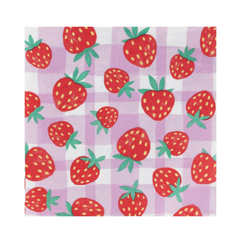 Strawberry Gingham Paper Napkins | 20 Pack