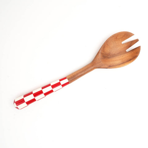 Checkered Salad Server (Red & White) Set of 2