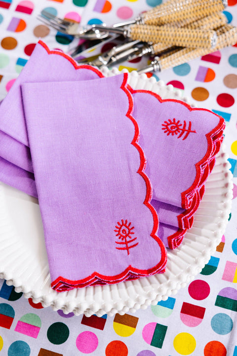 Furbish Icon Linen Napkins S/4 - Lilac + Cherry