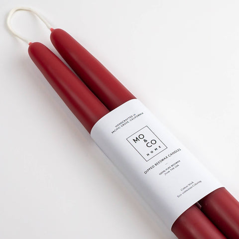 Mo&Co 14"- 100% Beeswax Dipped Candles | Berry Red