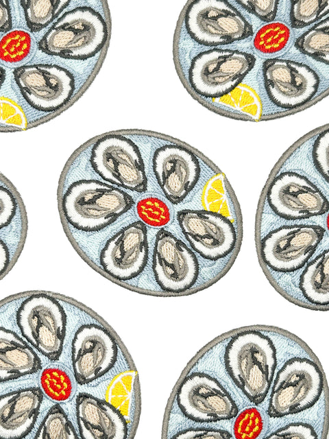 Oyster Platter Embroidered Patch Seafood Coastal Beach
