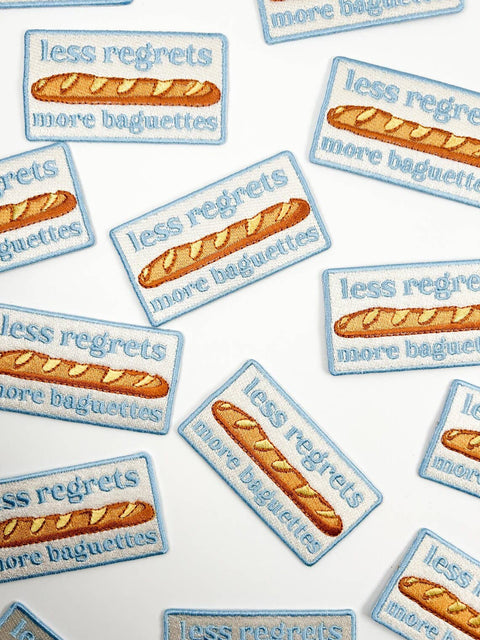 Less Regrets More Baguettes Embroidered Iron-On Patch Baking