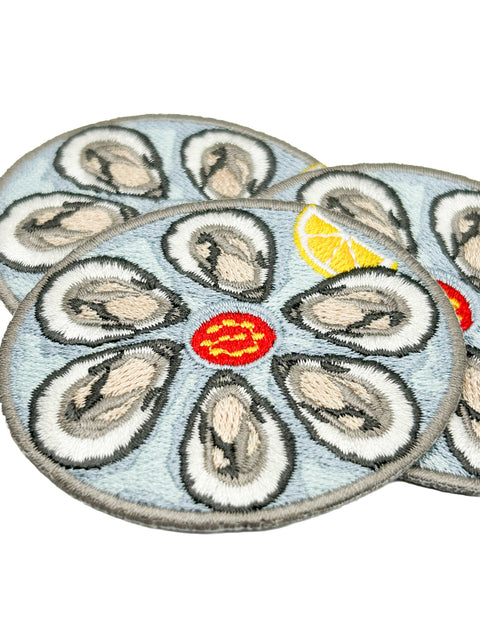 Oyster Platter Embroidered Patch Seafood Coastal Beach