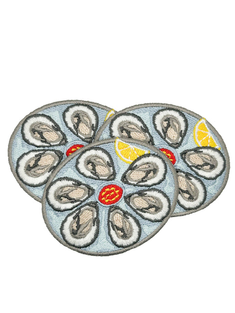 Oyster Platter Embroidered Patch Seafood Coastal Beach