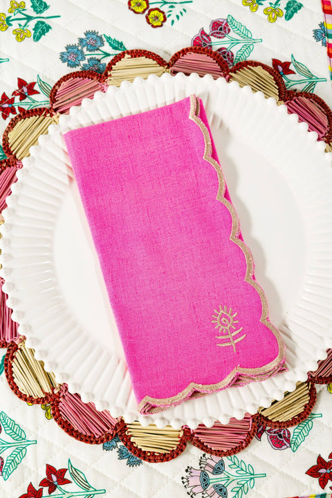 Furbish Icon Linen Napkins S/4 - Hot Pink + Khaki