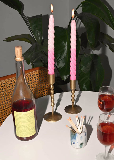 Twisted Taper Candles Set of 2 - Pink Ombre