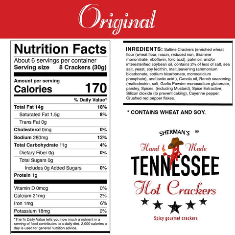 Sherman's Tennessee Hot Crackers, Original Flavor 30 ct