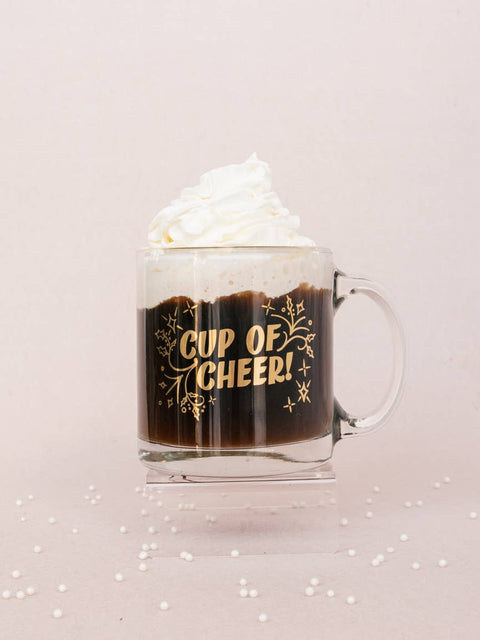 Cup of Cheer Gold Clear Glass Mug