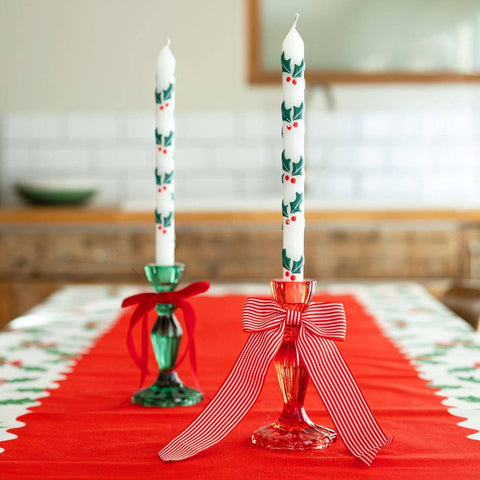 Holly Christmas Dinner Candles