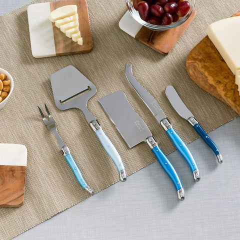 Laguiole 5 Piece Cheese Knife, Fork & Slicer Set, Blues