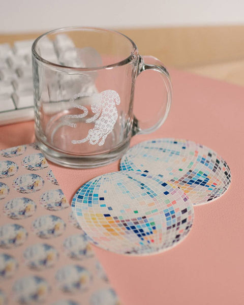 Rainbow Disco Ball Reusable Chipboard Coasters - Set of Four