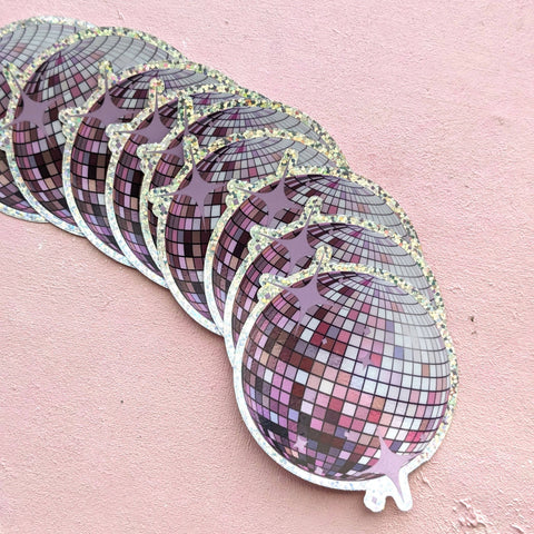 Disco Ball Glitter Vinyl Sticker - Pink Retro Sticker
