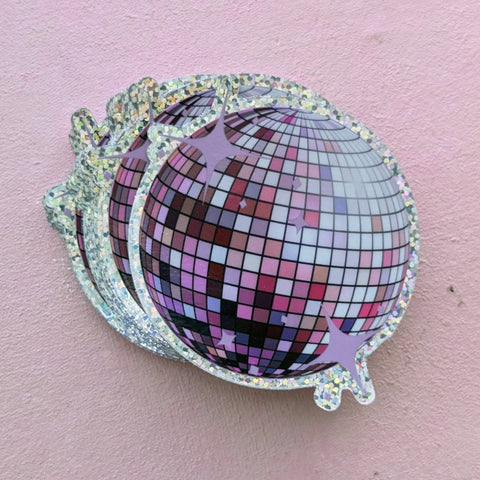 Disco Ball Glitter Vinyl Sticker - Pink Retro Sticker