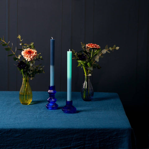 Small Ribbed Glass Candle Holder