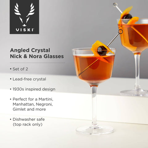 Viski Angled Crystal Nick and Nora Glasses Set of 2