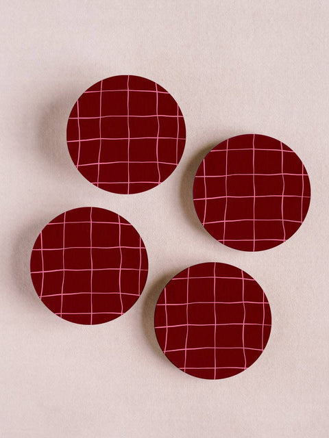 Pink and Burgundy Windowpane Plaid Coaster - Set of 4
