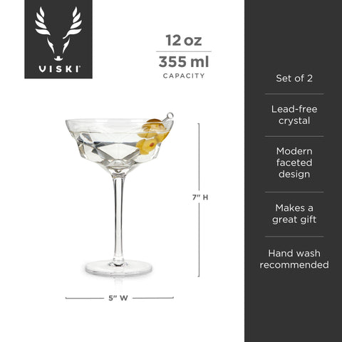 Viski Faceted Crystal Martini Glasses Set of 2