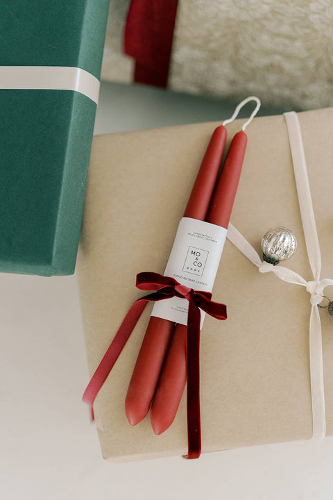 Mo&Co 14"- 100% Beeswax Dipped Candles | Burgundy